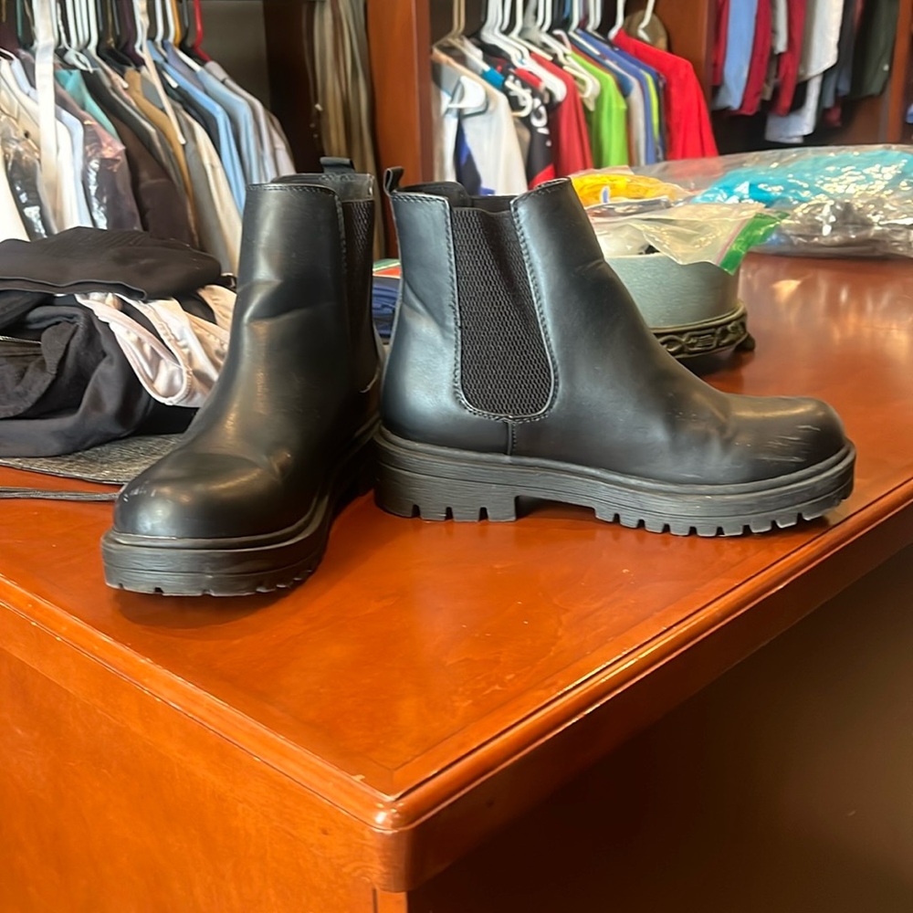 Black chunky slip on boots